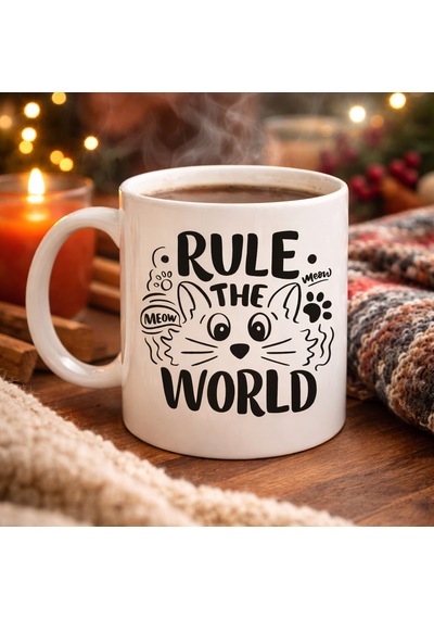 Rule The World Kedi Desenli Porselen Kupa Model 61 Sevimli Kedi Figürlü Kahve Kupası Diğer