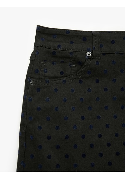 Koton Cepli Düğmeli Puantiyeli Mini Denim Etek Siyah Desenli 7wal70015mw