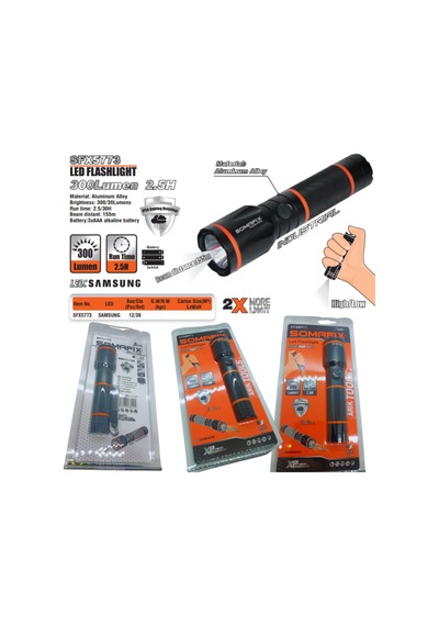 300 Lumen Led El Feneri Profosyonel Siyah