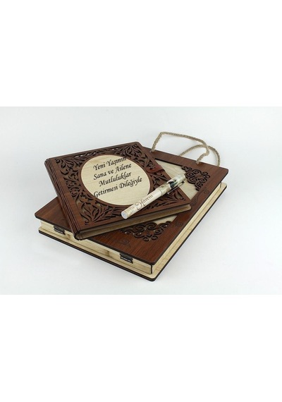 Kişiye Özel Ahşap Kutulu Kalemli Akardiyon Defter