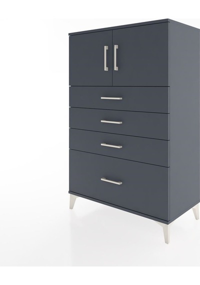 Hyperion Dolap Tek Raflı 4 Çekmeceli 2 Kapaklı 88x44x134 Antrasit-antrasit Antrasit
