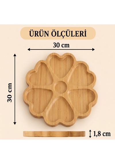 Yedi Bölmeli Bambu Sunum Tabağı - Tekli Açık Kahverengi