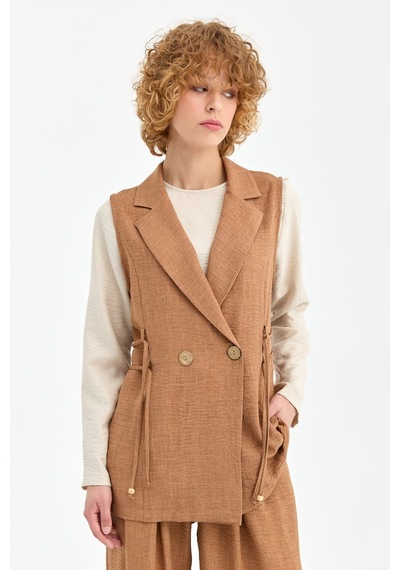 Esswaap Yelek Bluz Pantolon Takım Camel Kahverengi