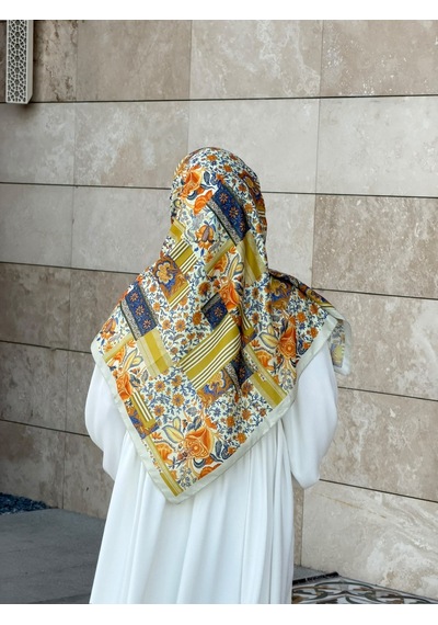 Qalortex Scarf Pamuklu Piraye Desen Eşarp - Tereyağ Sarısı