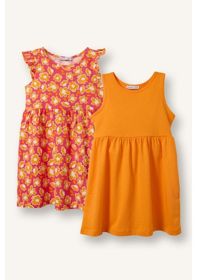 Defacto Desenli Kolsuz 2li Elbise Kız Bebek C0071a526smrd116 Kırmızı-rd116