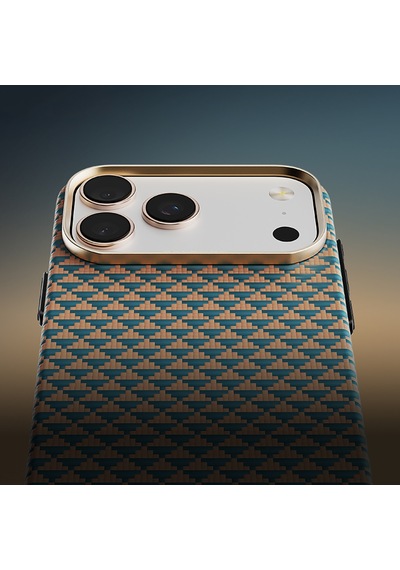 İphone 17 Pro Max Uyumlu  Kılıf Raptic 2in1 Bundle Kit Aramid Skin Destiny Serisi Stand Ve Kapak Gold-mavi