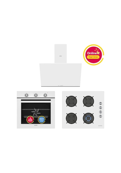 Simfer 0+8 Fonksiyon Trend Mekanik Beyaz Power Turbo 3'lü Ankastre Set (Fırın + Ocak + Davlumbaz)