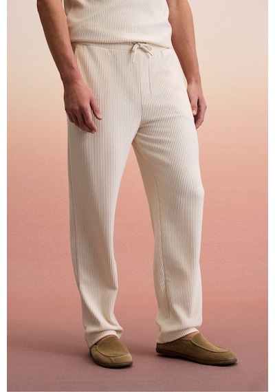 Grımelange ERNO Erkek Beli Lastikli Yanları Cepli Relaxed Krem Pantolon