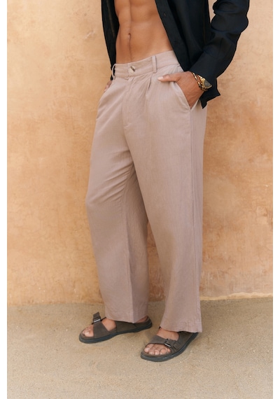 Mai Collection Mai Studios Co. Fyfaha Bol Paça Erkek Vizon Keten Pantolon VİZON