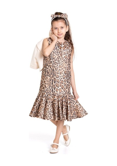 Xo Kids Kız Çocuk Kısa Kol Elbise 3-8 Yaş 2916-1 Kaplan Çok Renkli