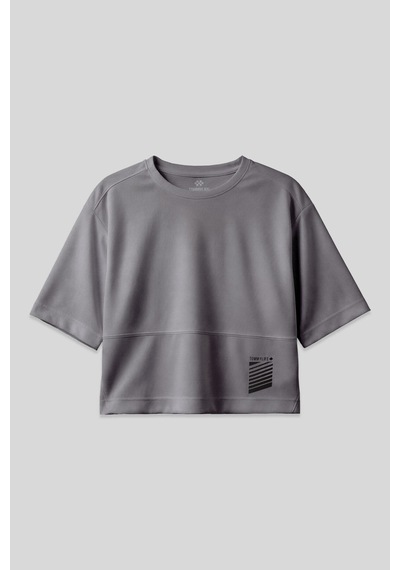 Tommy Life Koyu Gri Polyester Nefes Alan Dokulu İnce Esnek Oversize Fit Performans Kadın T-shirt - 97284 Koyu Gri