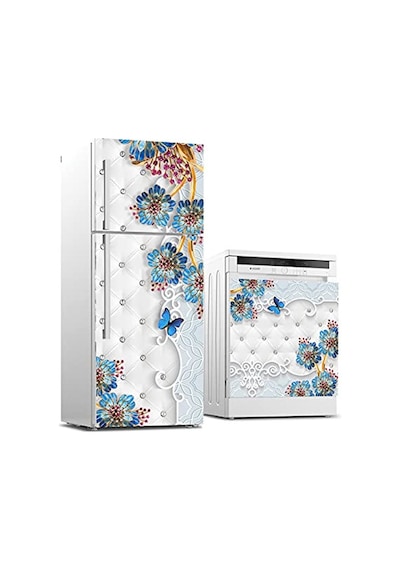 Buzdolabı Ve Bulaşık Makinası Beyaz Eşya Sticker Kaplama Döşeme Mavi Çiçek Diğer