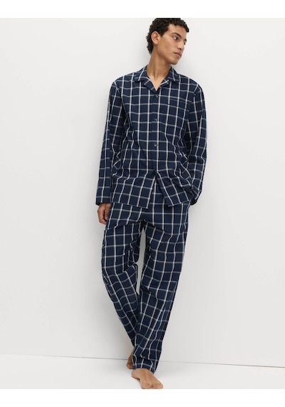 Marks & Spencer Saf Pamuklu Kareli Pijama Takımı T07004777 Lacivert