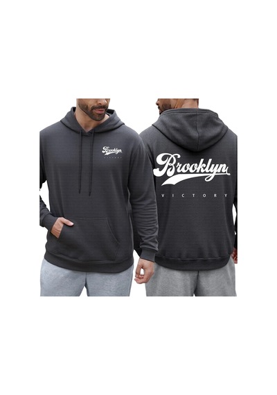 Tarzsokak Brooklyn Victory Logo Baskılı Kapüşonlu Svetşört Erkekler İçin Sonbahar Tüm Maç Kapüşonlular Antrasit