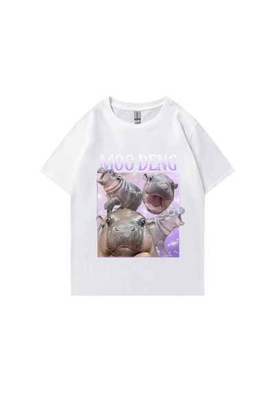 Flood Of Style Moo Deng Kabarık Domuz Tayland'da Bebek Komik Meme T-shirt Erkek Kadın Kawaii Streetwear T-sh Beyaz