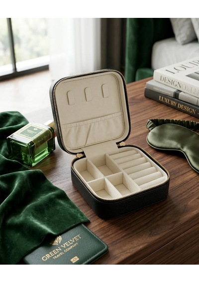 Takı Kutusu Düzenleyici Seyahat Çantası Kolye Yüzük Küpe Organizer Deri Lacivert 10x10 Mavi