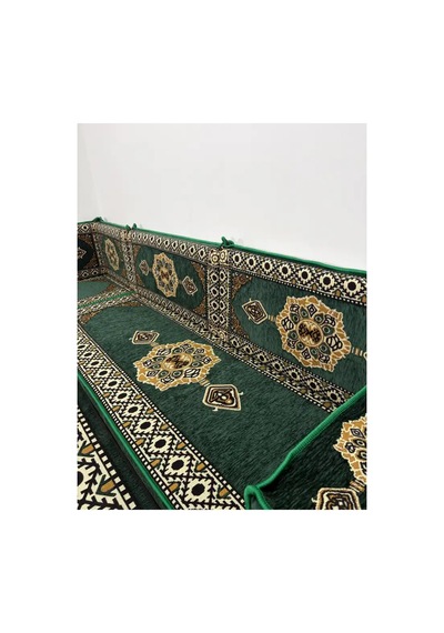 Güneş Modeli Yeşil Otantik Şark Köşesi Takımı L Set - Geleneksel Yer Minderi Seti 10 Cm Minder Kalınlığı 10 Parça