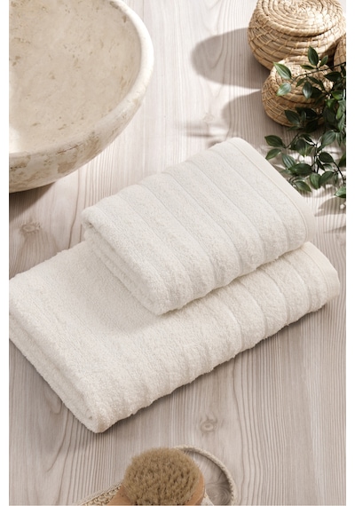Eponj Home 2li Havlu Seti Dalga 50x85cm+70x140cm Krem Krem