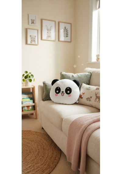 Peluş Soft Yastık 35 Cm Beyaz - Siyah
