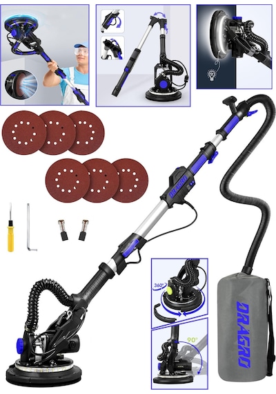 Dragro DRG-58l Profesyonl Led Işıklı Alçıpan Duvar Zımpara Makinesi Gri - Mavi