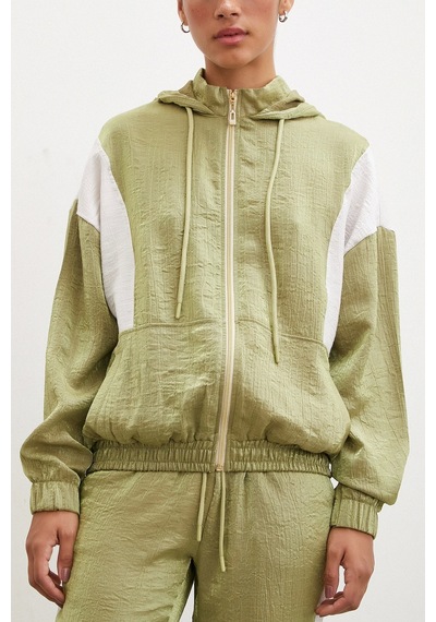 Fermuarlı Garnili Sweatshirt Haki Haki