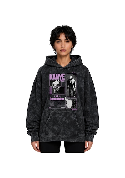 Sevbano Kanye West Rapper Şarkıcı Baskılı Unisex Oversize Premium Yıkamal Siyah