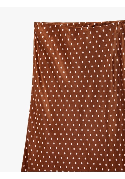 Koton Slim Fit Puantiye Desenli Midi Saten Etek Kahverengi Desenli 6sak70100ew