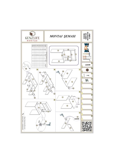 Kenzlife bilgisayar çalışma masası kimi070 gri ofis sekreter laptop
