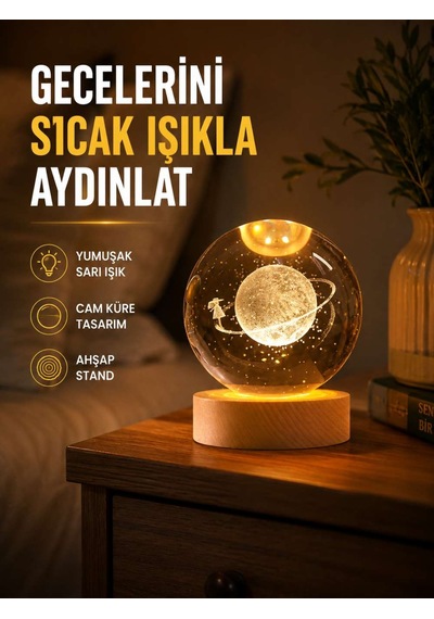 Ahşap Standlı Sarı Işıklı Dekoratif Küre Kız Figürü Tasarım Diğer
