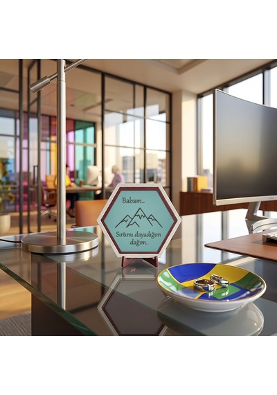 Özel Tasarım Babam Sırtımı Dayadığım Dağım Dekoratif Süs, Ofis Masaları İçin Karakterli, Estetik Ve Butik Hediye 10x10 Cm, Turkuaz