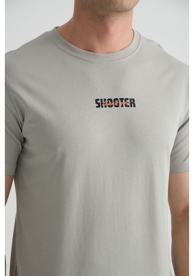 Shooter Sportwear Shooter Erkek T-shirt Minimal Baskılı Pamuklu Kumaş Standart Kalıp Gri