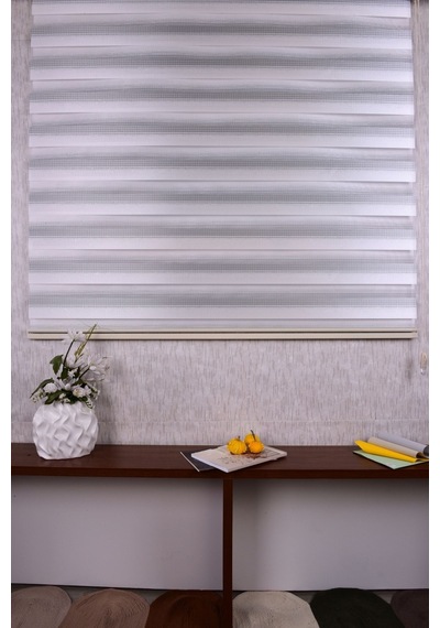 Açık Gri Kendinden Desenli Etek Dilimsiz Ds11747 V3 Zebra Stor Güneşlik Perde