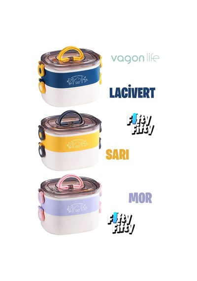 Vagonlife 1200 Ml İki Kat Üç Bölme Paslanmaz Çelik Bento Lunch Box fflbox50251