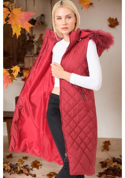 Z6718 Dewberry Bayan Yelek-düz Bordo Düz Bordo