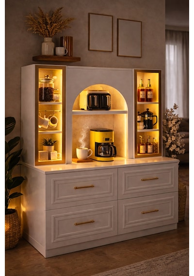 Led Aydınlatmalı Kahve Köşesi Valencia Bronz Reflekte Cam Vitrinli Çok Amaçlı Mutfak Dolabı Aytası Led Aydınlatmalı Kahve Köşesi Valencia Bronz Reflekte Cam Vitrinli Çok Amaçlı Mutfak Dolabı Aytası