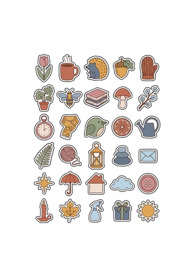 30 Adet Pastel Botanik Ve Doğa Sticker Seti - Laptop Ajanda Defter İçin Çok Renkli