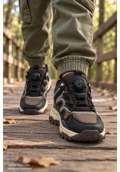 Muggo Trekon Bağcık Ayar Mekanizmalı Kalın Taban Unisex Çocuk Günlük Outdoor Trekking Bot Kahverengi