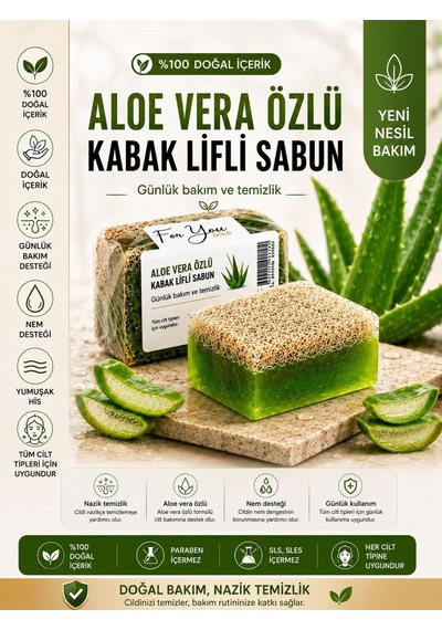 Kabak Lifli Aloe Vera Özlü El Yapımı Sabun Kabak Lifi - Lavanta