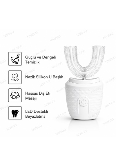 Nıvego U Tipi Sonic Otomatik Diş Fırçası 45 Saniyede 360 Temizlik - U Şekilli Diş Fırçası Şarjlı