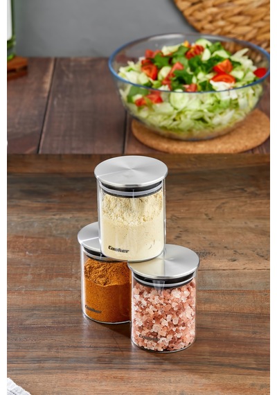 Cooket 3'lü 200 Ml Metal Kapaklı Borosilikat Cam Kavanoz Ckr3894 Şeffaf - Gri