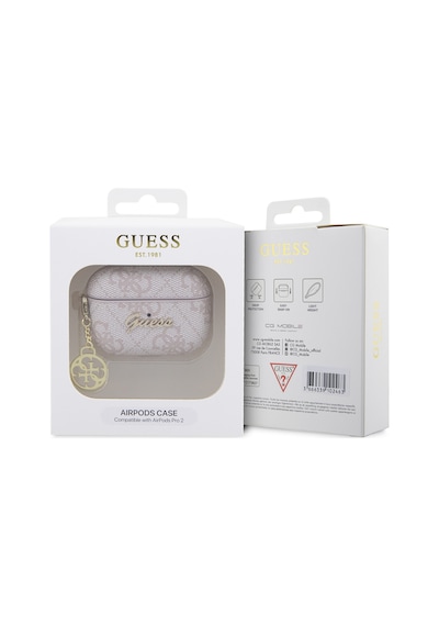 Apple Uyumlu AirPods Pro 2 Kılıf Guess Lisanslı 4g Desenli Metal Script Logolu 4g Charm Pu Deri Pembe