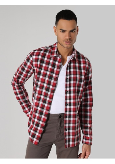 Colin's Slim Fit Kareli Kırmızı Erkek Uzun Kol Gömlek CL1061712_Q1.V1_RED