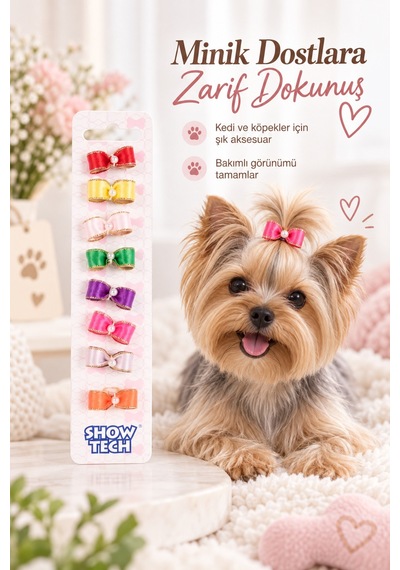 Show Tech Molly Pearl İncili Lastikli Kurdele Kedi Köpek Tokası 8 Adetli Paket