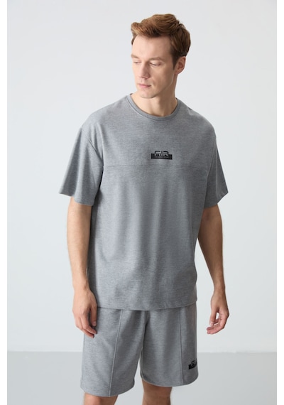Gri Melanj Pamuklu Kalın Yumuşak Dokulu Oversize Fit Basic Erkek Şort Takım - 85259 GRİ MELANJ Gri Melanj Pamuklu Kalın Yumuşak Dokulu Oversize Fit Basic Erkek Şort Takım - 85259 GRİ MELANJ
