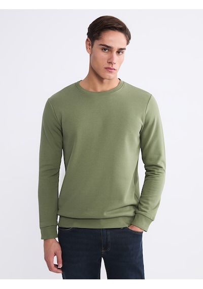 Lcwaıkıkı Basic Haki Bisiklet Yaka Erkek Kalın Sweatshirt