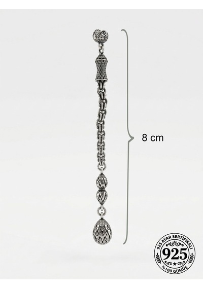 Koleksiyonluk 925 Ayar Gümüş Otantik İşleme Arnavut Zincir Damla Tesbih Püskül Ucu 8cm
