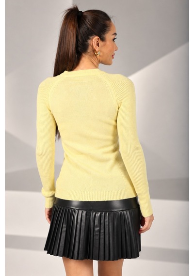 By Saygı Kadın Reglan Kollu Triko Bluz Sarı
