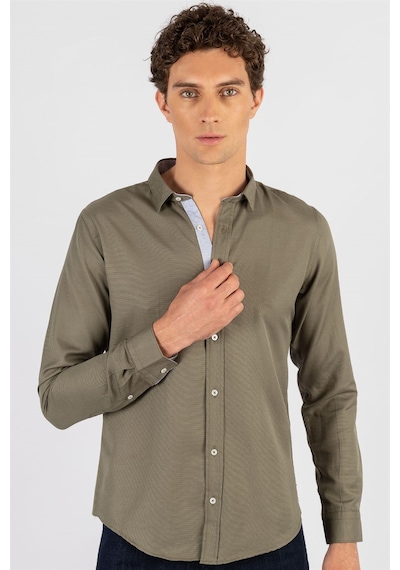Tudors Slim Fit Dar Kesim Oxford Spor Erkek Gömlek-15028 Haki
