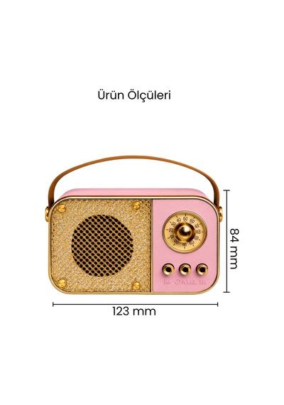 Nostaljik Bluetooth Hoparlör Bluetooth 5.2 Usb & Tf Kart Destekli Led Taşınabilir Speaker Pembe