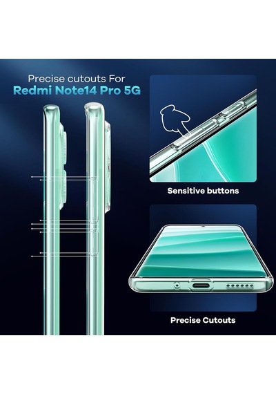 Redmi Note 14 Pro 5g Kılıf Şeffaf Silikon + 9h Temperli Cam Set